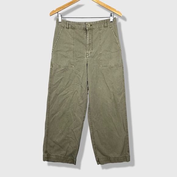 Free People Pants - Free People Wide Leg Pants Womens‎ 4 Green Herringbone Utility Boho